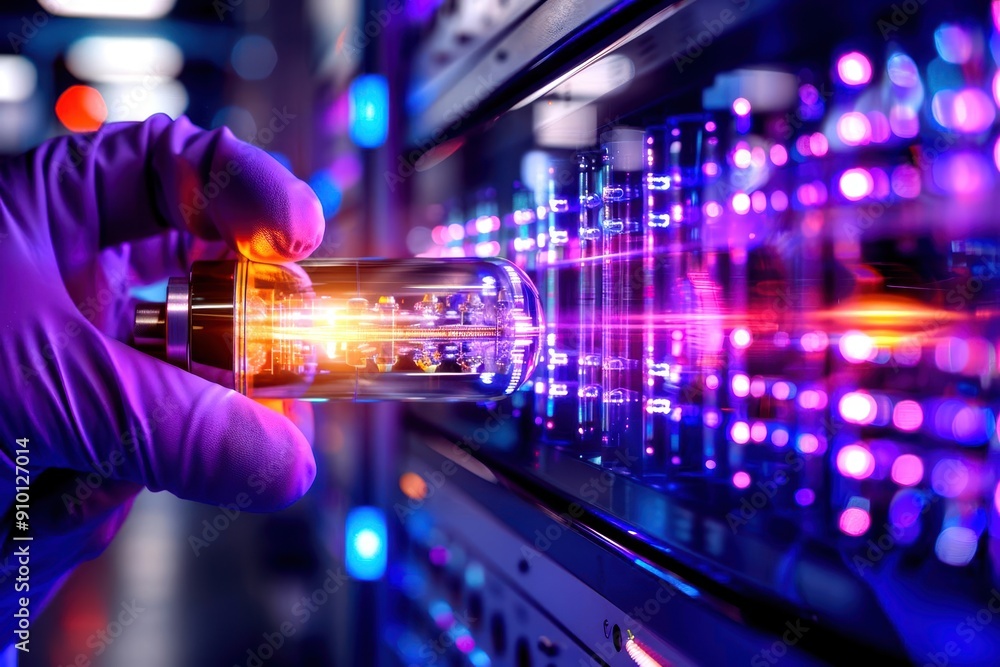 Aufkleber closeup of a quantum computer being operated by a scientist.