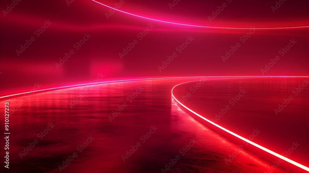 Poster vibrant neon red background with flowing light trails for bold product displays and concepts