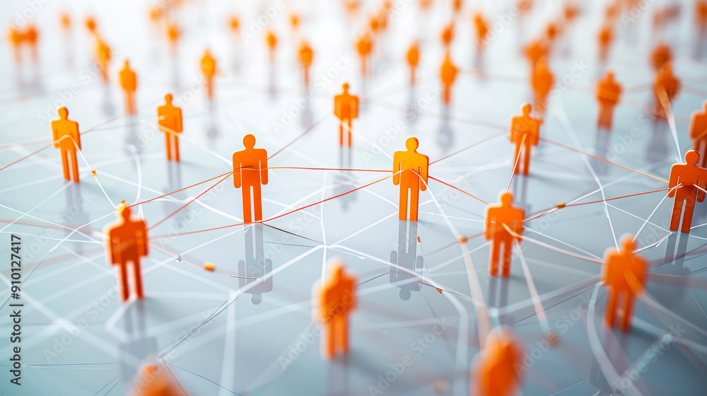 Poster social network showing connection and communication between people on light background. global inter