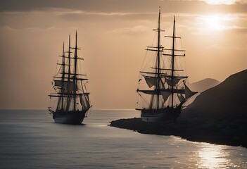 Fototapeta premium sails backlit tall traditional atlantic ship ocean sea sail vessel nautical water sailboat transportation sky sailing old vintage blue mast maritime historic yacht wind navigation wooden