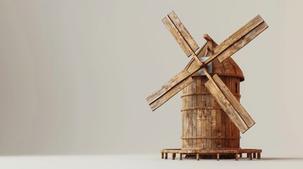 Obraz premium Classic wooden windmill with detailed blades, isolated background, ideal for marketing use with ample space for text
