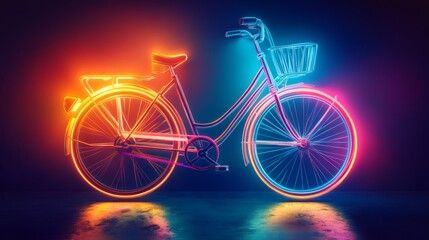 Fototapeta premium Vintage Bicycle Illustration with Glowing Neon Sign - Retro Vector Art