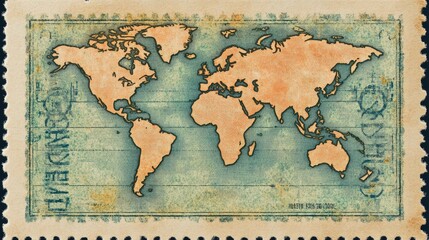 Fototapeta premium Vintage World Map Postage Stamp: A Colorful Design for Collectors