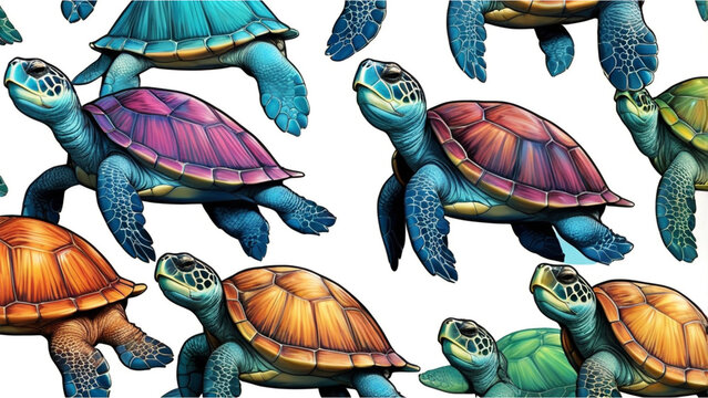 set of turtles,Modern colorful turtle cartoon pattern. There are many in the picture.