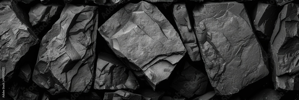 Aufkleber large, rugged black rocks create a textured wall, illuminated by the warm glow of the setting sun in