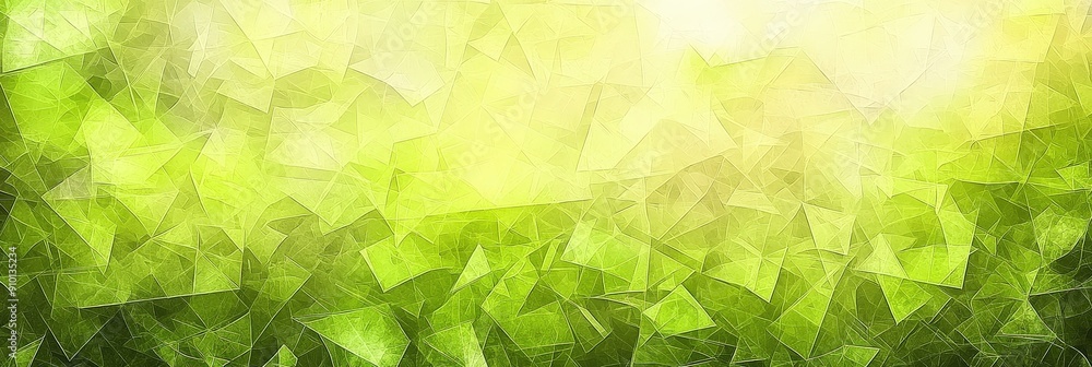 Poster Vivid shades of green blend together in a dynamic abstract display, highlighting overlapping geometric shapes and soft illumination
