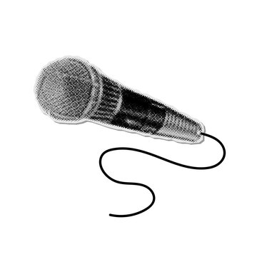Karaoke microphone grunge pop art collage paper sticker. Halftone mike collage element. for Musician's performance. Vector illustration. aesthetics of grunge punk