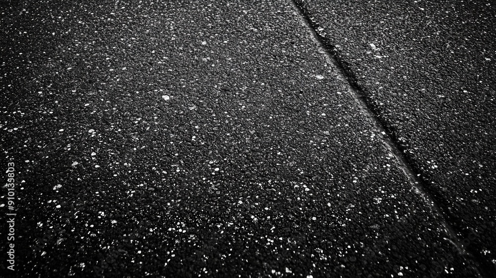 Poster A close-up view of an asphalt surface displaying white particles scattered across the dark textured ground during daylight hours