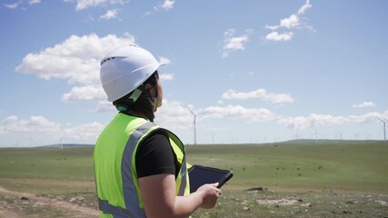 female technician working in wind power station
