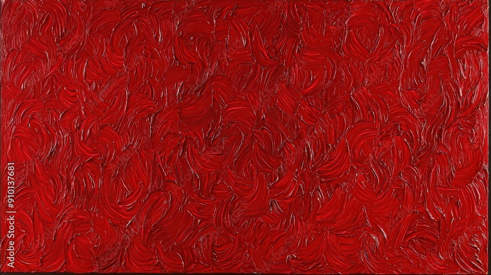Poster A striking abstract artwork features bold swirls of red hues, creating depth and texture in a contemporary gallery setting