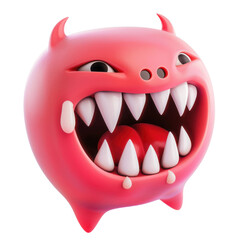 Fototapeta premium A cartoonish red monster with a big mouth and sharp teeth, 3D illustration, Halloween, Clipart, 3d render, isolate on a transparent background.