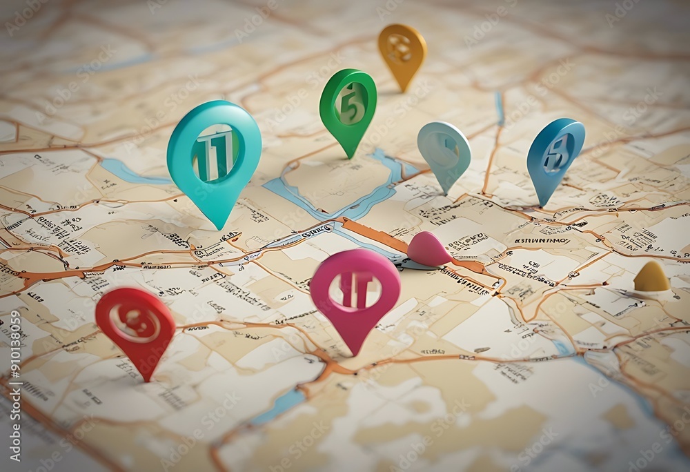 Aufkleber set illustration map bright pointers pin marker pointer point global positioning system icon three-d
