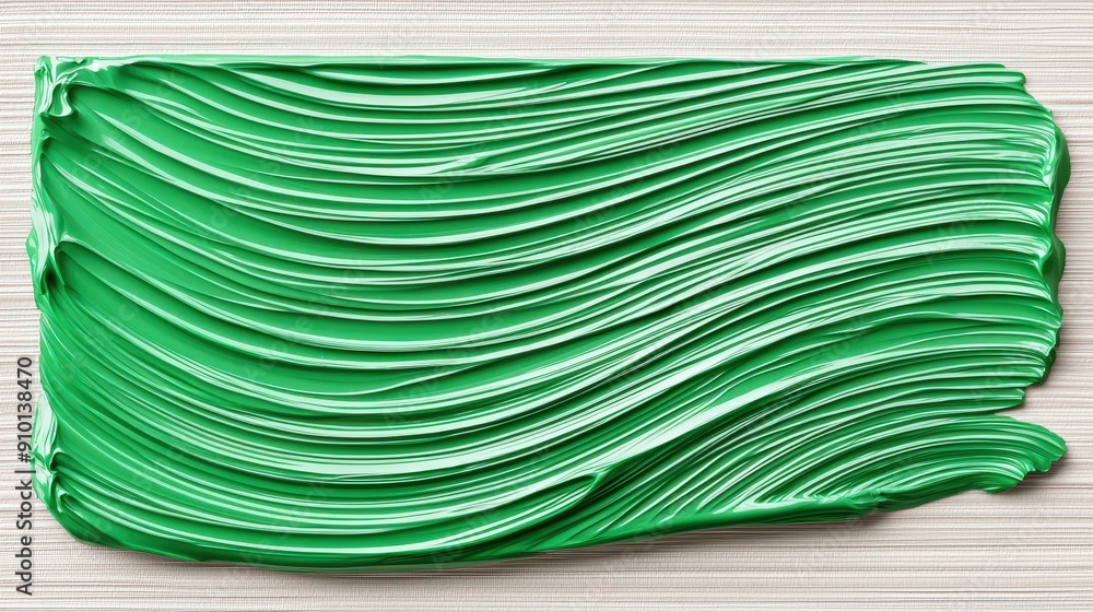 Poster vibrant green paint is applied to a surface, showcasing smooth, flowing strokes and an engaging text