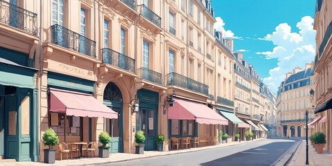 Fototapeta premium Soft pastel style anime casual street in france scene for background