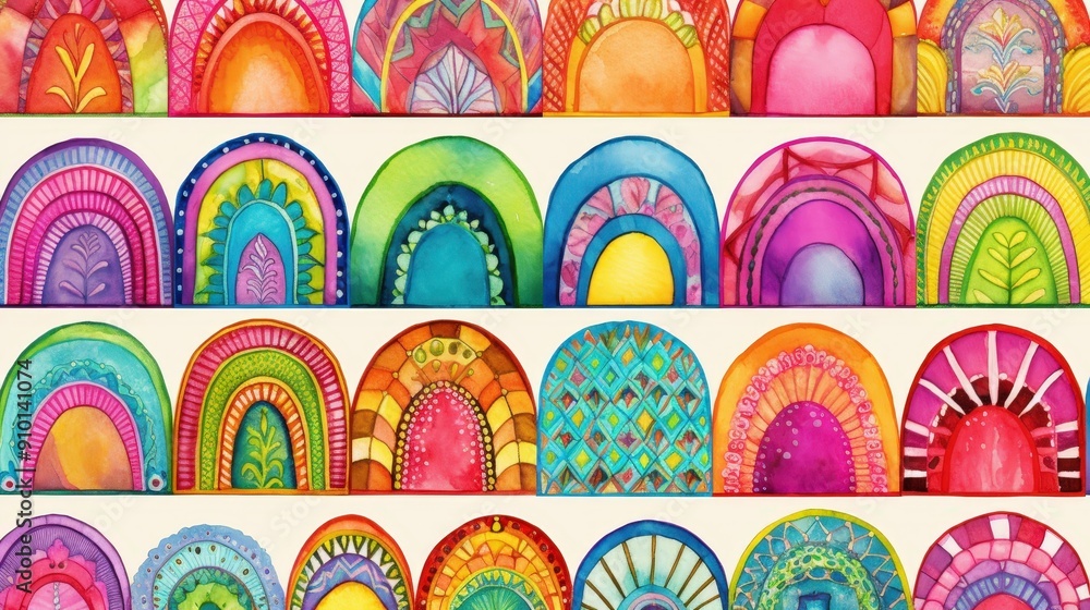 Fototapete Vibrant arches in multiple colors showcase intricate patterns and designs in a creative display of artistic expression