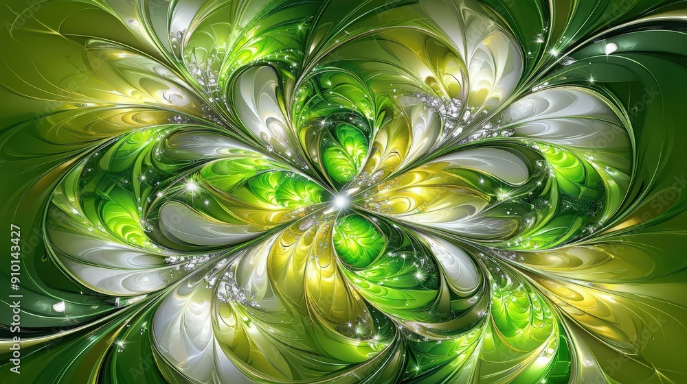 Poster Colorful swirling patterns in shades of green and yellow create an intricate abstract design that captivates the viewer's attention