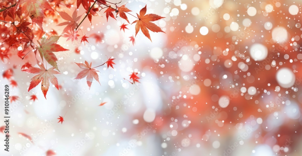 Poster autumn maple leaves against a soft, blurred background with bokeh effect