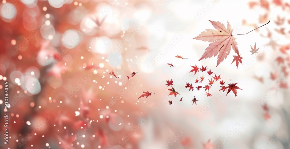 Poster autumn maple leaves against a soft, blurred background with bokeh effect