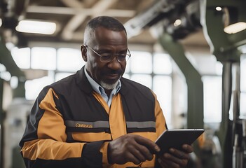 one American manager man business office corporate only boss Mature tablet ceo African person friendly people working contemporary job modern suit middle-aged successful 50s computer mal