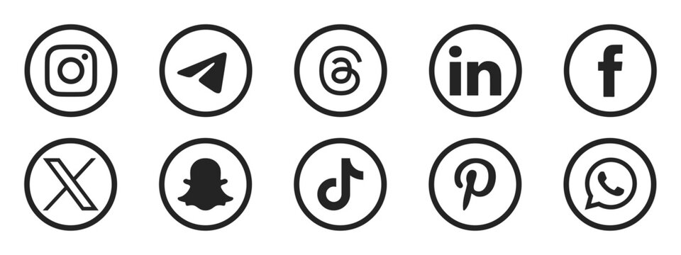 Social media logotype set.Facebook, instagram, twitter, pinterest, behance, google, skype, viber, whatsap, linkedin, telegram, wechat. Editorial vector.