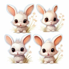 Adorable bunny illustrations perfect for children's merchandise and decorative designs.