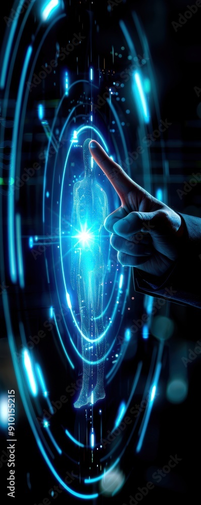 Poster futuristic interface tapping into the core of digital connectivity