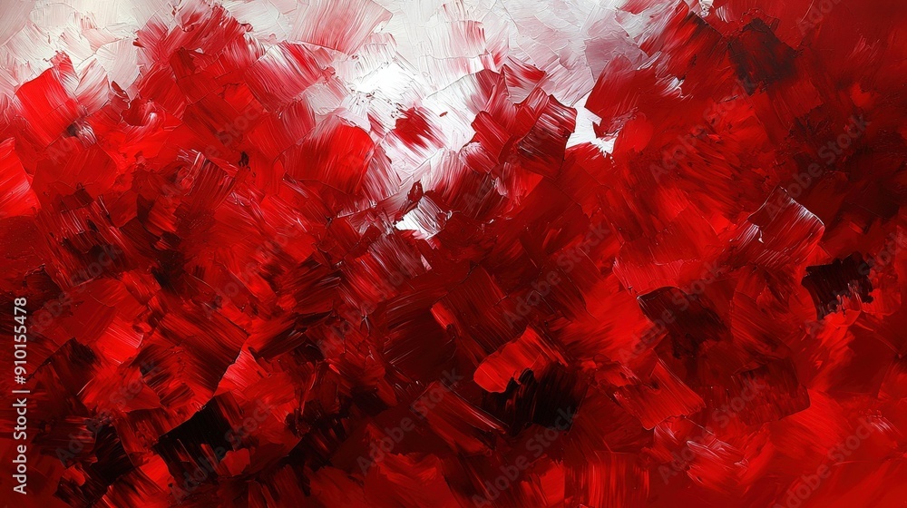 Poster A striking abstract artwork filled with various shades of red, emphasizing bold brushstrokes and textural depth, creating an intense visual experience