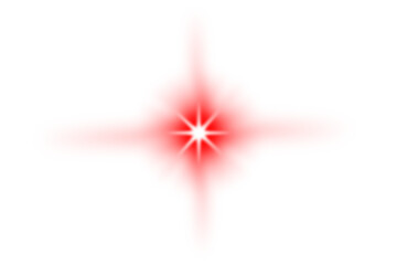 Realistic vector illustration of red star and sun in PNG format. Feature dynamic red flare with highlight, horizontal light line, and laser flash effect