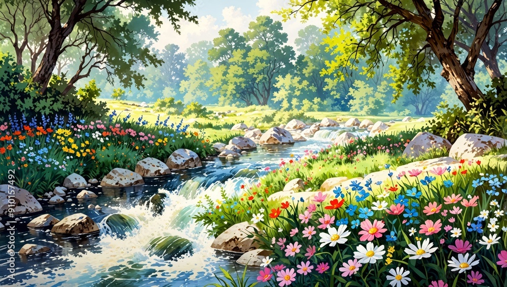 Wall mural anime spring landscape picture