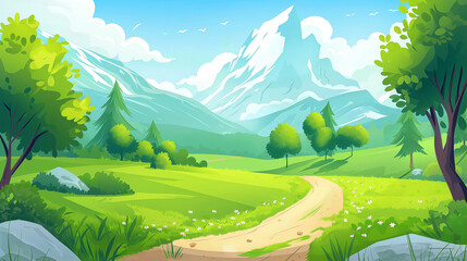 Fototapeta premium The Cartoon nature landscape at day time isolation, game background, Illustration