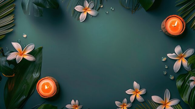 Thai Krathong Decorations, border, background wallpaper, blank in the middle, minimalism, negative space, used for postcard template