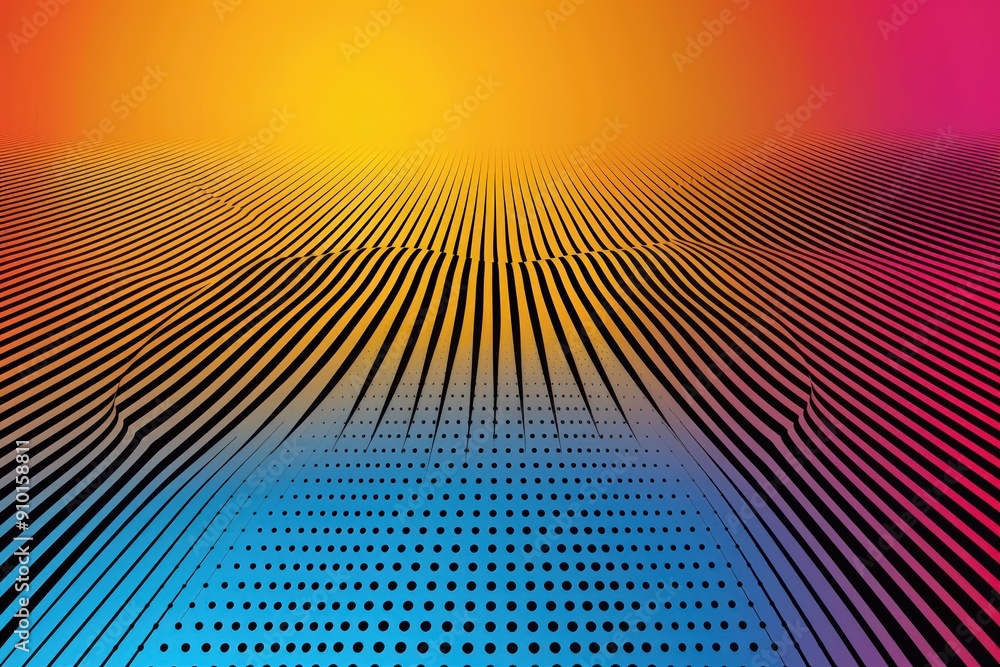 Poster a striking gradient background showcasing horizontal lines and dotted patterns in vibrant hues of or