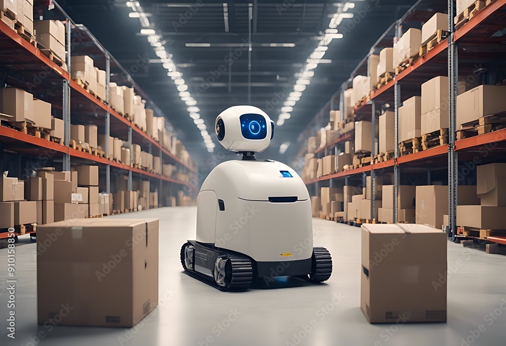 Poster industry concept autonomous vehicle guided smart agv robot automated transport warehouse rendering l