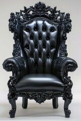 Elegant Black Leather Throne with Ornate Details. Generative ai