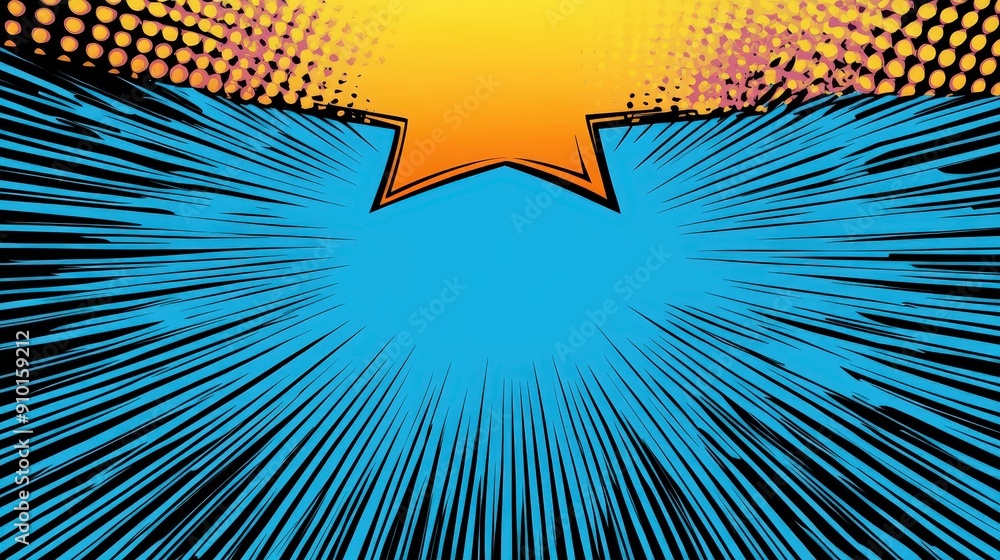 Poster a dynamic, colorful background showcases radiating lines spreading from a central star shape, blendi