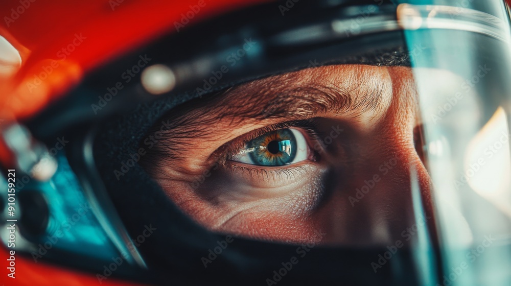 Poster a racing driver's intense gaze focuses on the track, revealing determination and concentration while