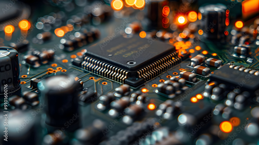 Poster closeup of a circuit board with a microchip