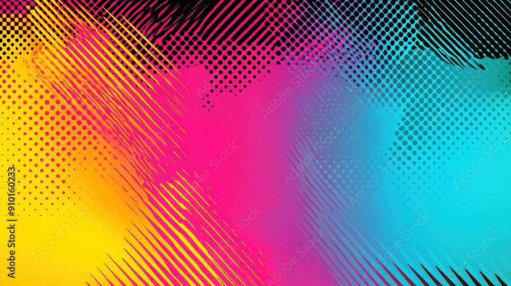 Poster a striking abstract design featuring bold gradients in pink, blue, yellow, and black, showcasing dyn