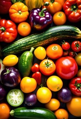 vibrant close fresh colorful produce displaying variety fruits vegetables eye catching colors, abundance, appetizing, arrangement, agriculture, bright