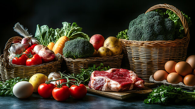 Alimentation &eacute;quilibr&eacute;e :  viande, fruits et l&eacute;gumes