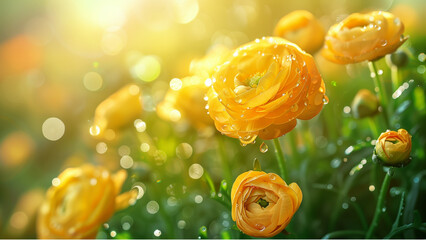 spring meadow with flowers, spring flowers background