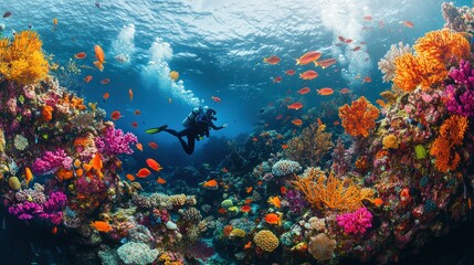 Scuba Diver Explores a Vibrant Coral Reef