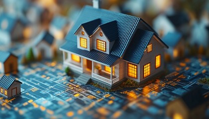 Falling Interest Rates Visualization: 3D Graph with Declining Trend and Mortgage Icons