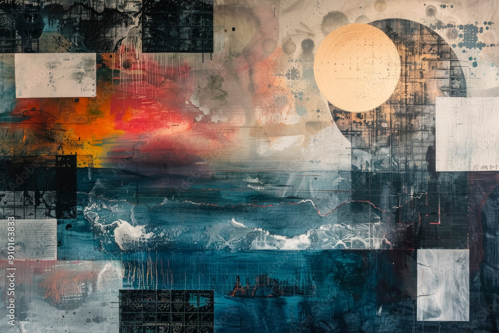 Aufkleber abstract background featuring a series of intersecting lines and shapes. vibrant shades of blue and 
