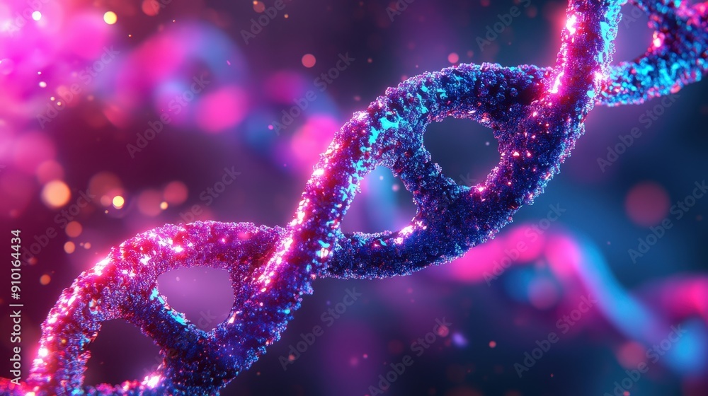 Poster a striking depiction of a dna helix illuminated with vibrant colors, showcasing intricate details an