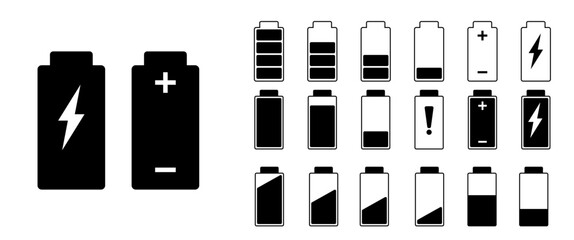 Battery Icon Vector, Charging Symbol, Electricity Capacity icon, Mobile phone power status bar, App interface, Modern graphic illustration, Vector stock (Editable)
