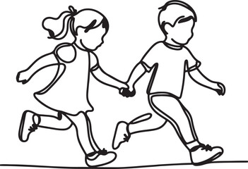 Stylish Boy and Girl Running Silhouettes in Vector Art