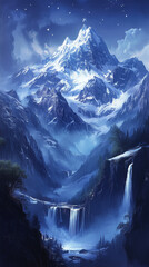 waterfall in the snow mountain