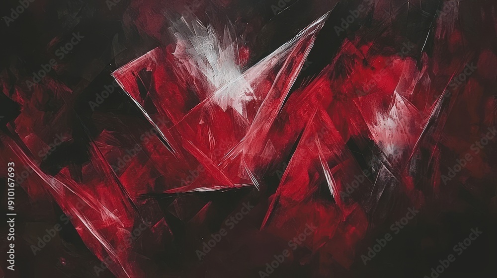 Aufkleber Vibrant red and black artwork showcases sharp, angular shapes and dynamic brushwork, evoking intensity and movement in a modern artistic expression