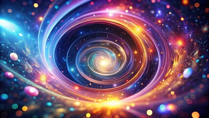 Obraz premium Vibrant, futuristic swirl design features mesmerizing lights, bokeh effects, and cosmic elements, evoking a sense of space-time travel and advanced technological exploration.